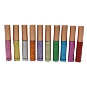 Close-up detail of 10-color glitter liquid eyeliner set featuring vibrant sparkly shades.