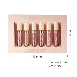 HANDAIYAN set 6 rossetti liquidi opachi con confezione regalo, dettaglio delle dimensioni.