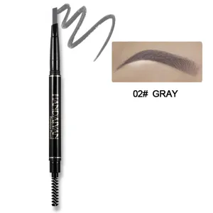 Dual-head automatic rotating eyebrow pencil with brush, waterproof gray 02 shade for natural look.