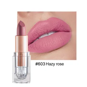 Matte lipstick long lasting nude lip makeup hazy rose shade 603 smooth moisturizing cosmetic