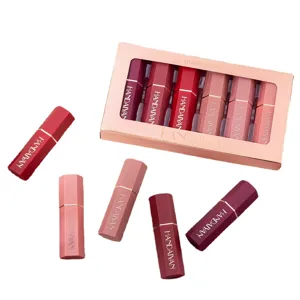 HANDAIYAN matte lipstick set with six unique hexagonal tubes, long-lasting waterproof formula.