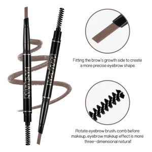Dual-headed automatic rotating eyebrow pencil with built-in brush and triangular tip for precision.