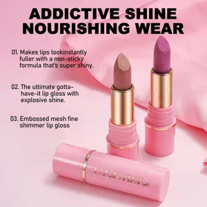 Handaiyan shimmer lipstick, embossed mesh texture, moisturizing pink lip gloss for charming lips.