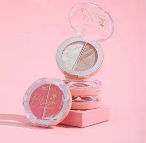 Handaiyan dual-color blush and highlighter palette with shimmer and matte shades in portable case.