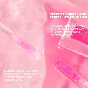 Glossy shimmering lip gloss oil with hydrating mirror finish for natural plump lips daily makeup.