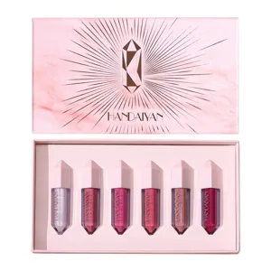 HANDAIYAN 6-color matte liquid lipstick set with crystal cap design, beautiful pink gift box.