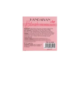Handaiyan blush palette packaging back side ingredient list and barcode display.