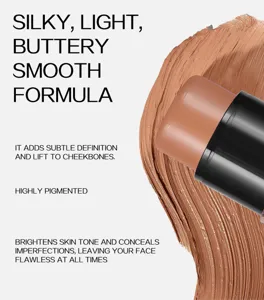 Dettaglio dello stick contour doppio con texture liscia e campione cremoso pigmentato.