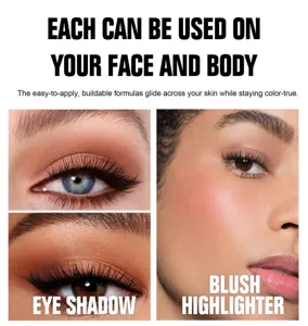 Nahaufnahme der Detailansicht zeigt lebendiges Make-up für Lidschatten, Rouge und Highlighter.