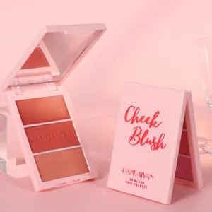 HANDAIYAN 3-farbige Rouge Palette mit integriertem Spiegel, professionelles Make-up Puder.