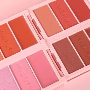 Detaillierte Nahaufnahme der multifunktionalen pinken HANDAIYAN Blush- und Highlighter-Palette.
