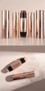 Stick contouring e illuminante a doppia estremità con pennello integrato per trucco viso.