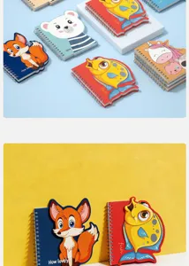 Cuaderno de espiral con forma de animal lindo, papelería rayada portátil para estudiantes.