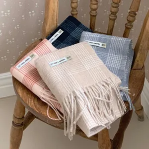 100% Wolle Karierter Schal Für Damen Retro Karomuster Fransen Schal Winter Warm Premium Pashmina Weicher Halswickel Schal