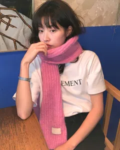 Gemütlicher rosa Mohair Strickschal für Damen,weicher warmer Winter Halswärmer chic