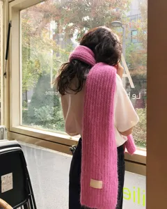 Gemütlicher rosa Mohair Strickschal für Damen, warmer koreanischer Stil Winter Schal.
