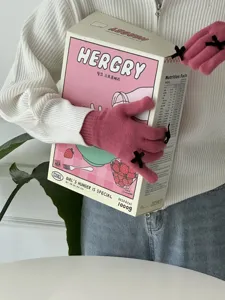 Süße rosa Touchscreen Strickhandschuhe für Damen, warme Wollhandschuhe mit Schleife für den Winter.