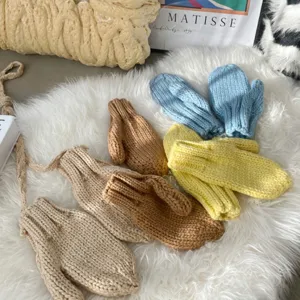 Dicke Strick Fäustlinge Winter warm süße Paare Handschuhe mit Kordel weiche Wolle gemütlich schick