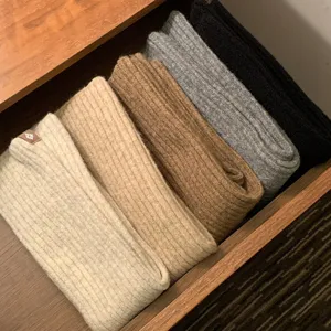 Gezellige wollen beenwarmers voor dames, effen geribbelde laarsmanchetten, warme sokken.