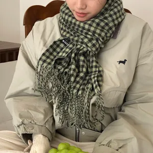 Koreanischer Stil Ins Karomuster Fransen Schal Für Damen Winter Warm Kaschmir-Imitat Mehrfarbig Karo Schal Alltäglich Paare Fransen Schals