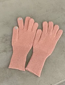 Rosa strick touchscreen handschuhe winter warme fünf finger handschuhe detail ansicht