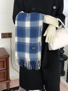 Winter blau weiß karierter Schal kuschelig weicher Karo Schal für Damen und Herren Alltag