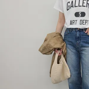 Beige Strick Handtasche minimalistische lässige kleine Tasche Damen Streetwear
