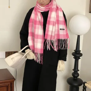 Rosa weiß kariert Winter Schal für Damen weich warm Fransen Quasten gemütlich Karo Hals