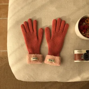 Winter warme Touchscreen Strickhandschuhe für Damen mit Plüschbündchen und modischem Design.
