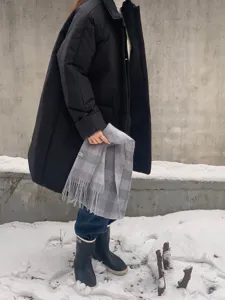 Herbst Winter neue 100% Wolle kariert Schal Damen grau Tartan Fransen weich warm Tuch