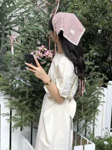 2024 neu frühling sommer japanisch kariert baumwolle leinen 58cm kopftuch detail ansicht