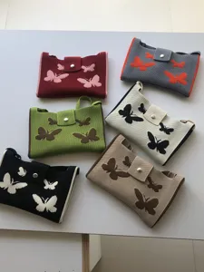Borsa a tracolla in maglia stile coreano da donna, borsa casual con motivo farfalla.