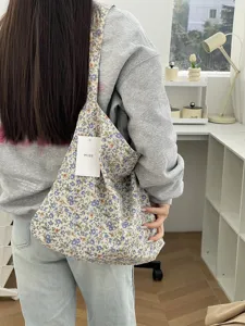 Blumenmuster Canvas Umhängetasche für Damen, große Kapazität lässige tägliche Tragetasche.