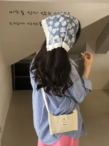 Damen Blumen Dreieck Kopftuch Vintage Baumwolle Bandana mit Spitzenbesatz Sommer Haaraccessoire