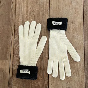 Gebreide winterhandschoenen voor dames, warme vijfvingerige wollen handschoenen in effen kleur.