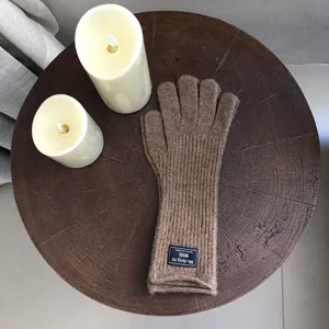 Damen braune gestrickte Wolle Touchscreen Handschuhe für Winter warm und täglichen Gebrauch.