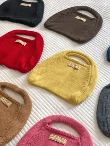 Herbst Winter einfarbige gestrickte Handtasche lässige tragbare Stricktasche für Damen