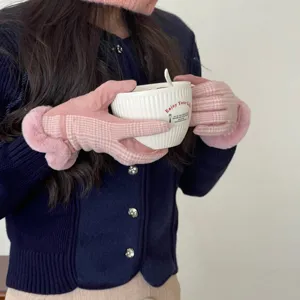 Women winter touchscreen plaid gloves warm thermal velvet lined gloves elegant daily wear