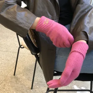 Pink knit gloves for women winter warm cute five finger touchscreen gloves stylish apparel