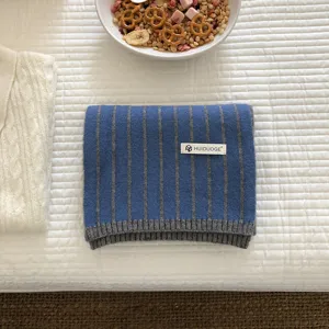 Gemütlicher gestreifter Winterschal in Blau Grau, weicher warmer Retro Halswärmer für Damen.