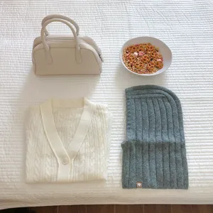 Solid color knitted hooded scarf winter warm wool hat casual women fashion winter accessories