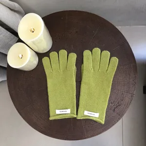 Green 100% wool knit gloves for women winter warm touch screen stylish daily wear