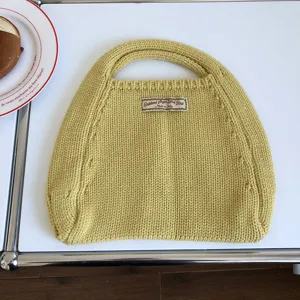 Minimalistische gelbe Strick Handtasche für Damen, lässige Wollstrick Tote Tasche Alltag