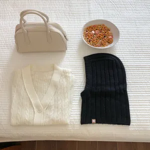Korean style solid color knitted hooded scarf winter warm windproof wool balaclava