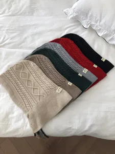 Slouchy knit beanie scarf set autumn winter warm hat multi-color casual solid thermal cap