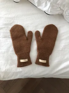 Mitones de lana de color sólido de invierno para hombres y mujeres, guantes térmicos de punto.