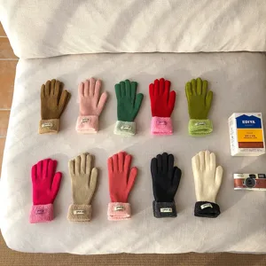 Winter Touchscreen warme Strickhandschuhe mit weichen Plüschbündchen, bunte Damen Handschuhe.
