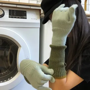 Stylish women's long knit color-block gloves, double-layer convertible thermal cycling gloves.