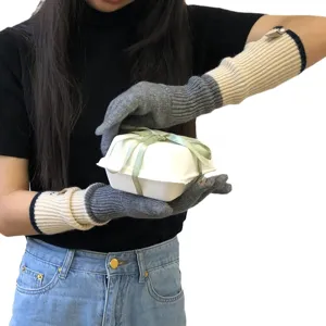 Women long knit color block gloves double layer warm winter thermal cycling gloves apparel