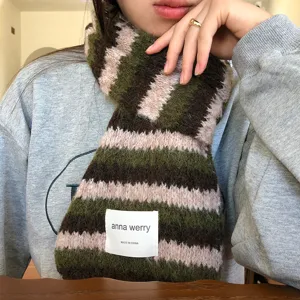 Sciarpa Donna Morbida Mohair a Righe Color-Block Calda Invernale Lunga Tie-dye Avvolgente Per Outdoor Donna Accessori Autunno